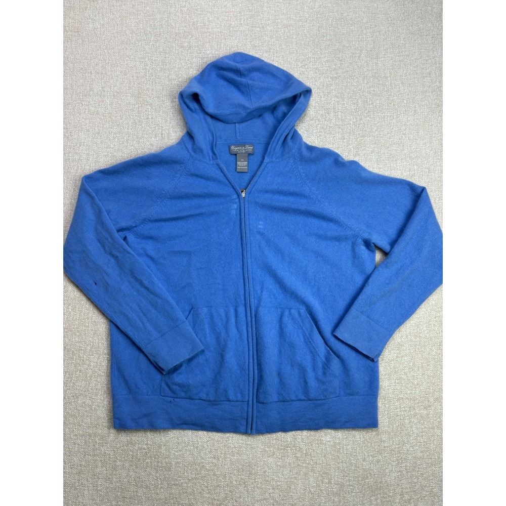 Grayson & Dunn Womens 3X Blue 100% Cashmere Full Zip Hoodie Sweater Plus Size